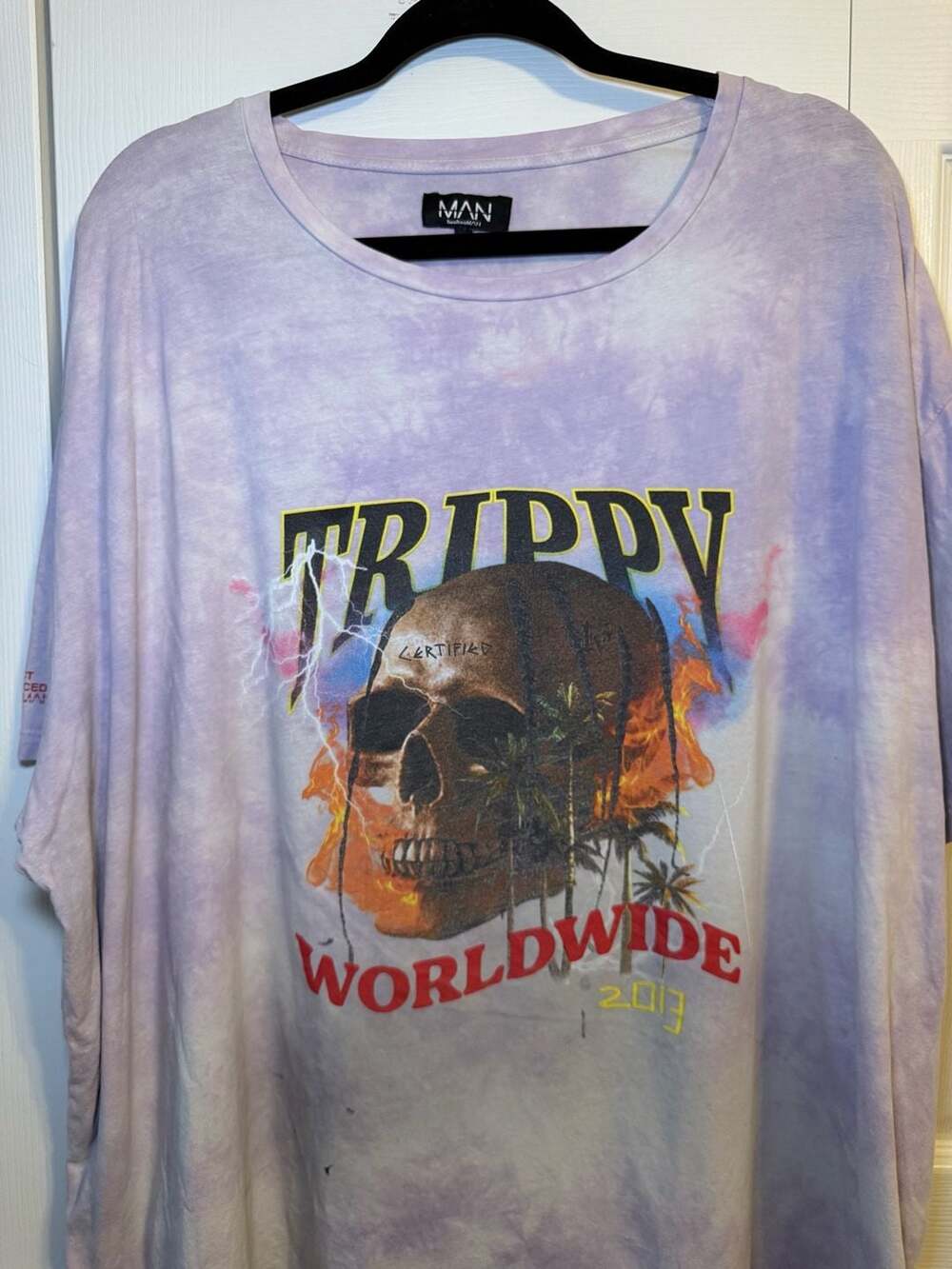 boohooMAN Trippy Worldwide Skull Size 3XL Tie Dye T-Shirt